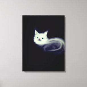 Mystic White Kitten Canvas Muurkunst-Blauwogige ka Afdruk