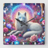 Mystic White Wolf Vierkante Klok (Voorkant)