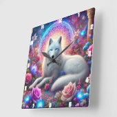 Mystic White Wolf Vierkante Klok (Hoek)