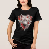 Mystic White Wolf with Red Ink Accents Tri-Blend Shirt (Voorkant)