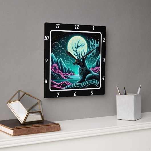 Mystic Wilderness Deer Vierkante Klok (Kantoor)