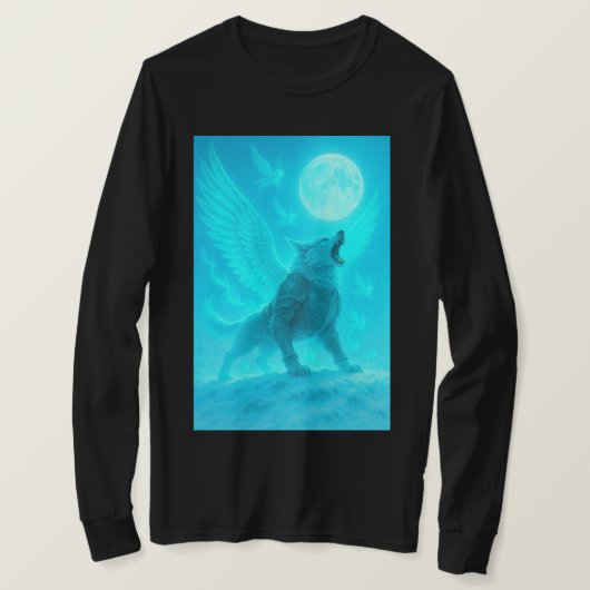 Mystic Winged Wolf Howling at the Moon T-shirt (Design voorkant)