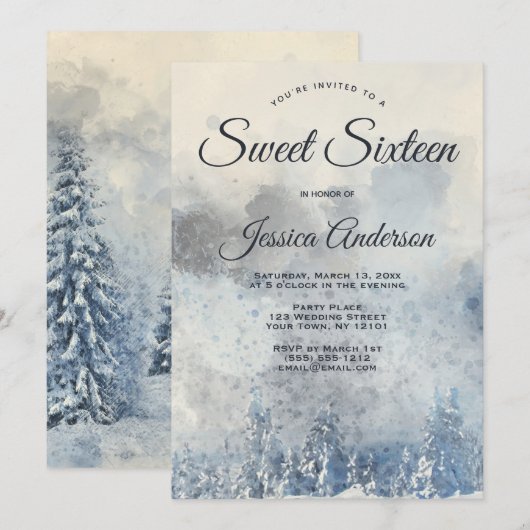 Mystic Winter Forest Sweet Sixteen Uitnodiging (Voorkant / Achterkant)