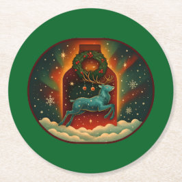 Mystic Winter Stag-Green BG Ronde Kartonnen Onderzetter