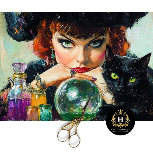 Mystic Witch & Black Cat Halloween Decoupage Tissuepapier