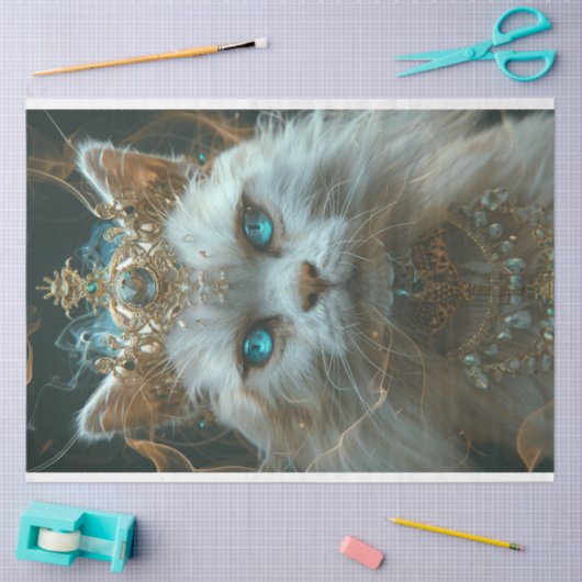 Mystic Witte Kat Dragen Kroon Decoupage Tissuepapier (Craft)