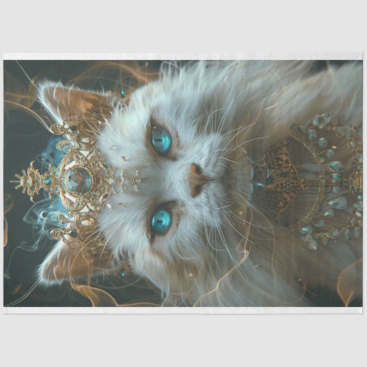 Mystic Witte Kat Dragen Kroon Decoupage Tissuepapier (Voorkant)