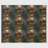 Mystic wizard and glowing pumpkin forest premium m cadeaupapier (Vlak)