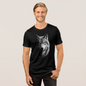 Mystic Wolf Face Heterochromia Eyes Unisex Tee Tri-Blend Shirt (Voorkant volledig)