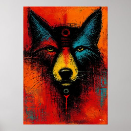 Mystic Wolf Face in Color Fields Expressionist  Poster (Voorkant)
