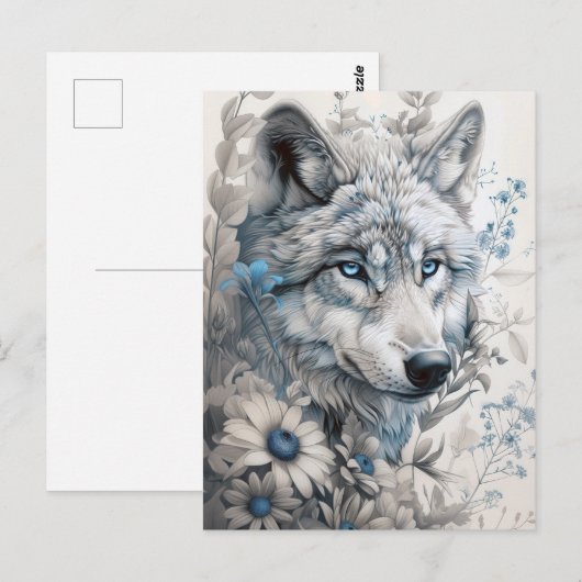 Mystic Wolf Floral Briefkaart (Voorkant / Achterkant)