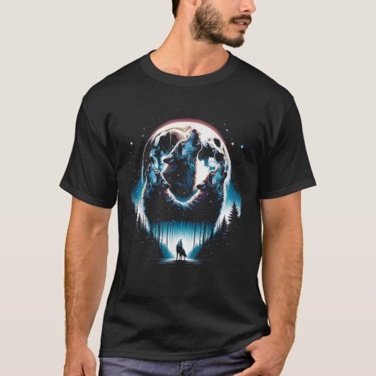 Mystic Wolf Howling at Moon Wilderness Moonlit Wol T-shirt (Voorkant)