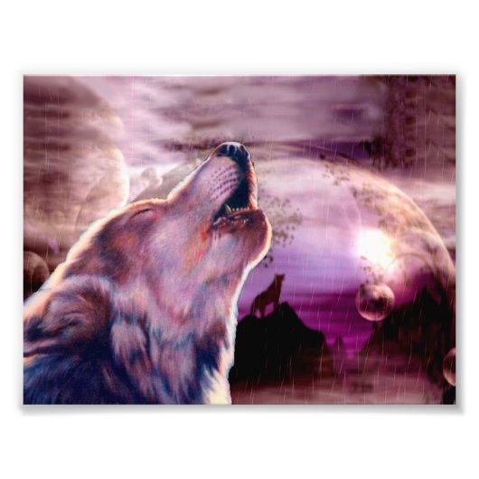 Mystic Wolf Howling bij de maan Foto Afdruk (Voorkant)