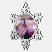 Mystic Wolf Howling bij de maan Tin Sneeuwvlok Ornament (Rechts)