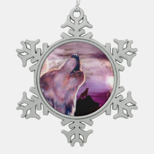 Mystic Wolf Howling bij de maan Tin Sneeuwvlok Ornament