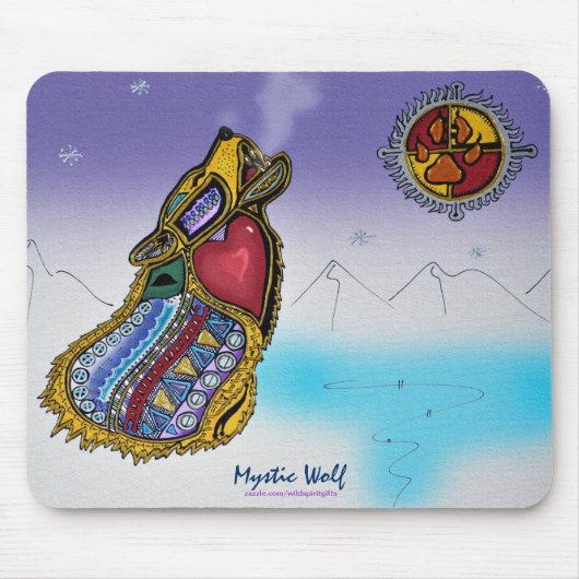 Mystic Wolf Ojibwe-achtige Art Mousepad Muismat (Voorkant)
