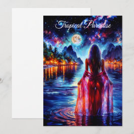 Mystic woman under full moon reflections art kaart