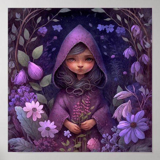 Mystic Woodland Paarse Fairy | Muurafdrukken Poster (Voorkant)