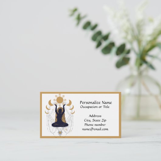 Mystic Zen Yoga Meditation Black Gold Moon Phases Visitekaartje (Staand voorkant)
