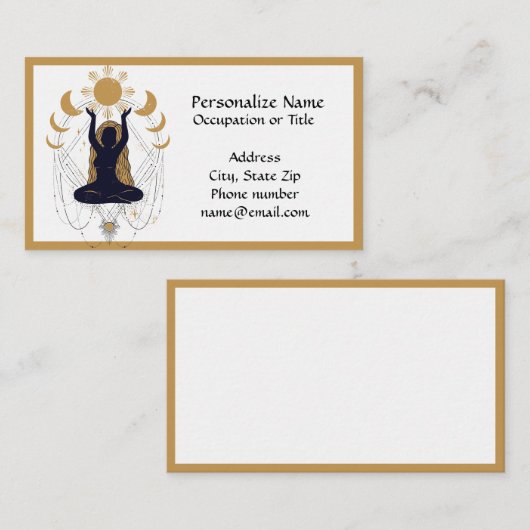 Mystic Zen Yoga Meditation Black Gold Moon Phases Visitekaartje (Voorkant / Achterkant)