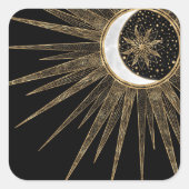 Mystic Zwart Goud Zon Maan Mandala Vierkante Sticker (Voorkant)