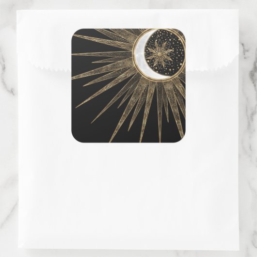 Mystic Zwart Goud Zon Maan Mandala Vierkante Sticker (Tas)