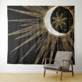 Mystic Zwart Goud Zon Maan Mandala Wandkleed (In Situ (horizontaal))