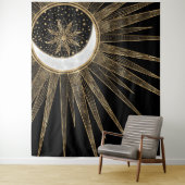 Mystic Zwart Goud Zon Maan Mandala Wandkleed (In situ)