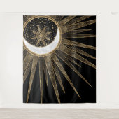 Mystic Zwart Goud Zon Maan Mandala Wandkleed (Voorkant)
