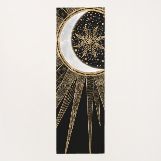 Mystic Zwart Goud Zon Maan Mandala Yogamat (Achterkant)