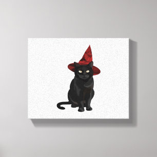 Mystic Zwarte Kat met Donkerrood Pet Classic T-shi Canvas Afdruk