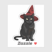 Mystic Zwarte Kat met Donkerrood Pet Classic T-shi Sticker (Vel)