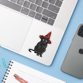 Mystic Zwarte Kat met Donkerrood Pet Classic T-shi Sticker (Laptop met iPhone)