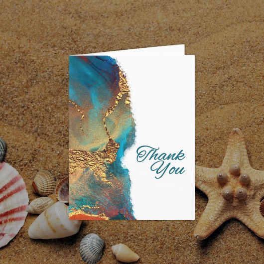 Mystical Abstract Blauwgroen Coral Gold Hartelijk Bedankkaart