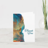 Mystical Abstract Blauwgroen Coral Gold Hartelijk Bedankkaart (Voorkant)