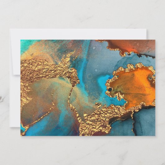 Mystical Abstract Blauwgroen Coral Gold Wedding Kaart (Achterkant)