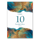 Mystical Abstract Blauwgroen Coral Gold Wedding Kaart (Achterkant)