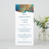 Mystical Abstract Blauwgroen Coral Gold Wedding Me Menu (Staand voorkant)