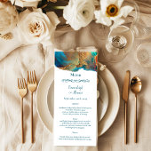 Mystical Abstract Blauwgroen Coral Gold Wedding Me Menu