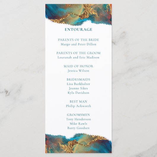 Mystical Abstract Blauwgroen Coral Gold Wedding Programmakaart (Achterkant)