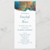 Mystical Abstract Blauwgroen Coral Gold Wedding Programmakaart (Voorkant)