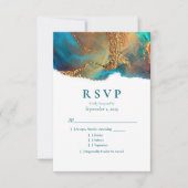 Mystical Abstract Blauwgroen Coral Gold Wedding RS RSVP Kaartje (Voorkant)