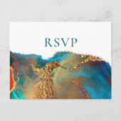 Mystical Abstract Blauwgroen Coral Gold Wedding RS Uitnodiging Briefkaart (Voorkant)