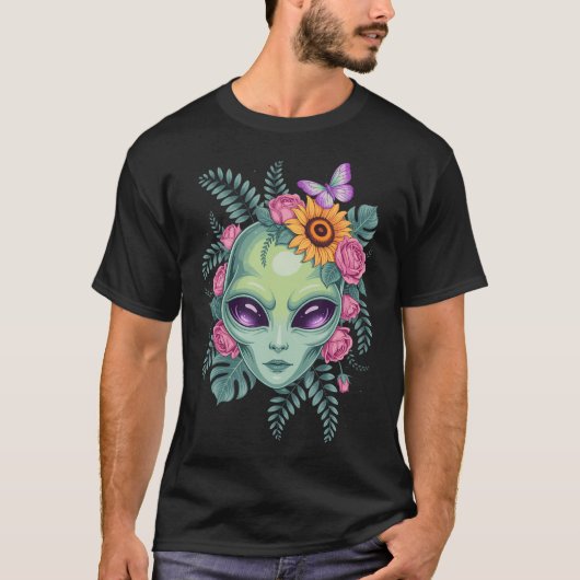 Mystical Alien Floral Graphic With Sunflower  Butt T-shirt (Voorkant)