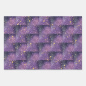 Mystical All Occasion Paarse Gold Sparkles Stars Inpakpapier Vel (Voorkant)