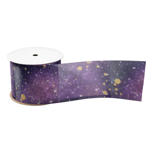 Mystical All Occasion Paarse Gold Sparkles Stars Satijnen Lint (Spoel)