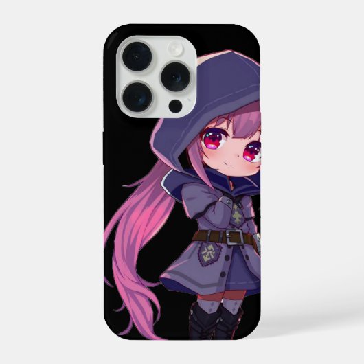 Mystical Anime Phone Case – Pink-Haired Chibi in H iPhone Hoesje (Achterkant)