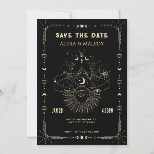 Mystical art moon celestial wedding save the date (Voorkant)