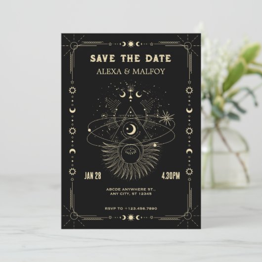 Mystical art moon celestial wedding save the date (Staand voorkant)