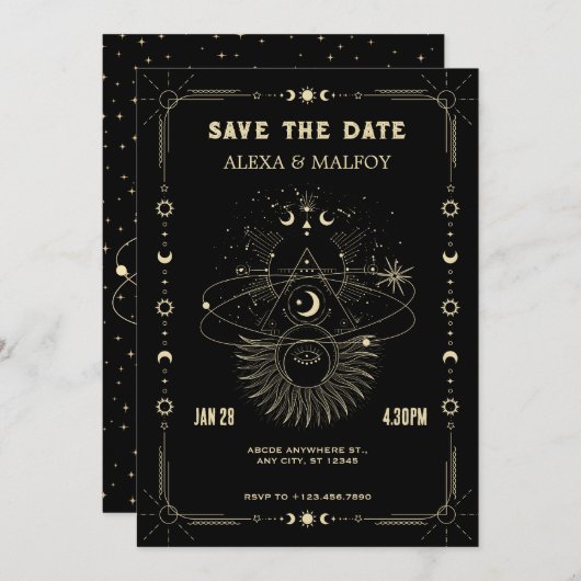 Mystical art moon celestial wedding save the date (Voorkant / Achterkant)